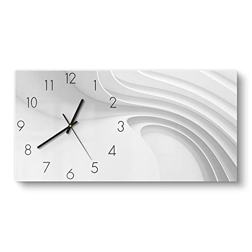 DEQORI Glasuhr | vertikal 60x30 cm | Motiv Fließende Lamellenlinien | große XXL Design Uhr aus Glas | leise Wanduhr für Wohnzimmer & Küche | Moderne Hingucker Uhr für die Wand von DEQORI