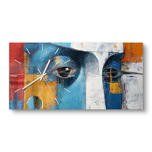 DEQORI Glasuhr | vertikal 60x30 cm | Motiv Gesichter der Kunst | große XXL Design Uhr aus Glas | leise Wanduhr für Wohnzimmer & Küche | Moderne Hingucker Uhr für die Wand von DEQORI