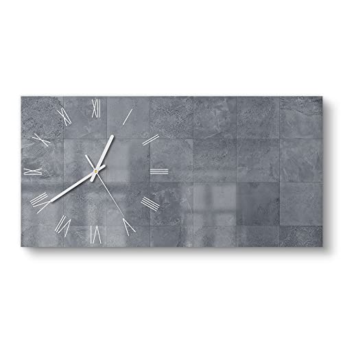 DEQORI Glasuhr | vertikal 60x30 cm | Motiv Natursteinfliesen | große XXL Design Uhr aus Glas | leise Wanduhr für Wohnzimmer & Küche | Moderne Hingucker Uhr für die Wand von DEQORI