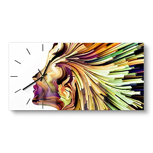 DEQORI Glasuhr | vertikal 60x30 cm | Motiv Originelles Frauenprofil | große XXL Design Uhr aus Glas | leise Wanduhr für Wohnzimmer & Küche | Moderne Hingucker Uhr für die Wand von DEQORI