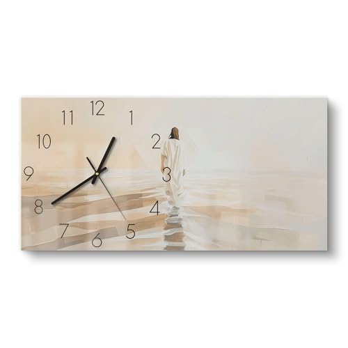 DEQORI Glasuhr | vertikal 60x30 cm | Motiv Schritte des Friedens | große XXL Design Uhr aus Glas | leise Wanduhr für Wohnzimmer & Küche | Moderne Hingucker Uhr für die Wand von DEQORI