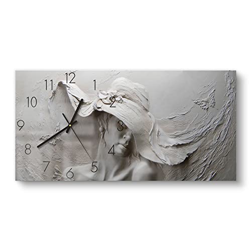 DEQORI Glasuhr | vertikal 60x30 cm | Motiv Skulptur Einer Lady | große XXL Design Uhr aus Glas | leise Wanduhr für Wohnzimmer & Küche | Moderne Hingucker Uhr für die Wand von DEQORI