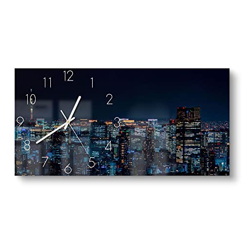 DEQORI Glasuhr | vertikal 60x30 cm | Motiv Tokio bei Nacht | große XXL Design Uhr aus Glas | leise Wanduhr für Wohnzimmer & Küche | Moderne Hingucker Uhr für die Wand von DEQORI