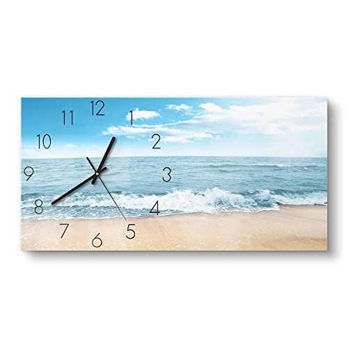 DEQORI Glasuhr | vertikal 60x30 cm | Motiv Wellen am Strand | große XXL Design Uhr aus Glas | leise Wanduhr für Wohnzimmer & Küche | Moderne Hingucker Uhr für die Wand von DEQORI
