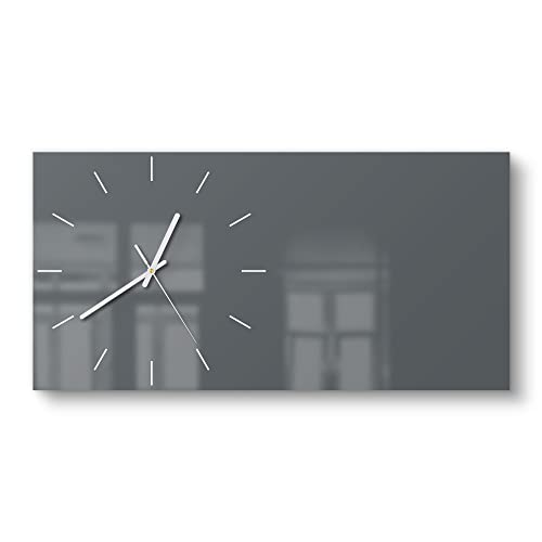 DEQORI Glasuhr | vertikal 60x30 cm | Unifarben - Dunkelgrau | große XXL Design Uhr aus Glas | leise Wanduhr für Wohnzimmer & Küche | Moderne Hingucker Uhr für die Wand von DEQORI