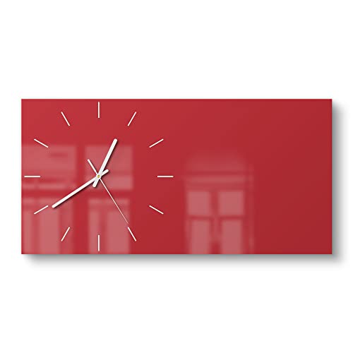 DEQORI Glasuhr | vertikal 60x30 cm | Unifarben - Rot | große XXL Design Uhr aus Glas | leise Wanduhr für Wohnzimmer & Küche | Moderne Hingucker Uhr für die Wand von DEQORI
