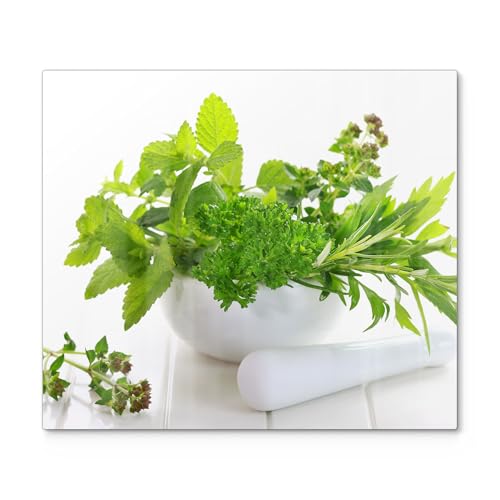 DEQORI Herdabdeckplatte Glas | einteilig 60x52 cm | Motiv "Frische Kräuterkraft" | Ceranfeld Abdeckplatte für Küche | Herd-Abdeckung universal | Glasplatte & Schneidebrett für Kochplatten von DEQORI