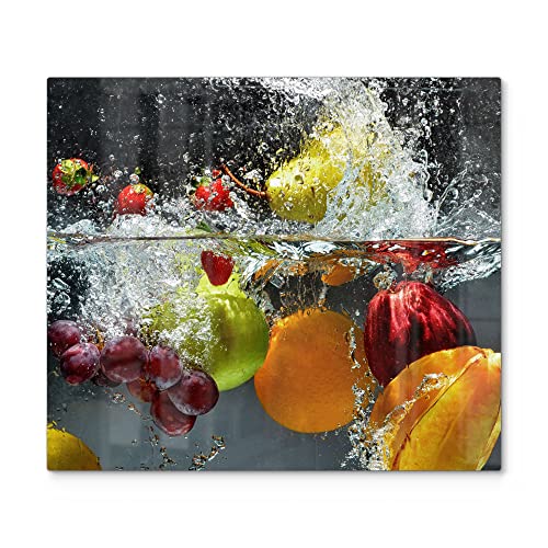 DEQORI Herdabdeckplatte Glas | einteilig 60x52 cm | Motiv "Gemischtes Obst im Wasser" | Ceranfeld Abdeckplatte für Küche | Herd-Abdeckung universal | Glasplatte & Schneidebrett für Kochplatten von DEQORI