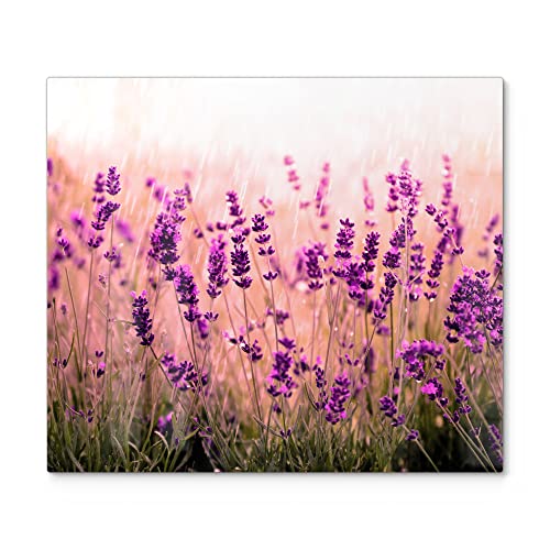 DEQORI Herdabdeckplatte Glas | einteilig 60x52 cm | Motiv "Lavendelblüten im Regen" | Ceranfeld Abdeckplatte für Küche | Herd-Abdeckung universal | Glasplatte & Schneidebrett für Kochplatten von DEQORI