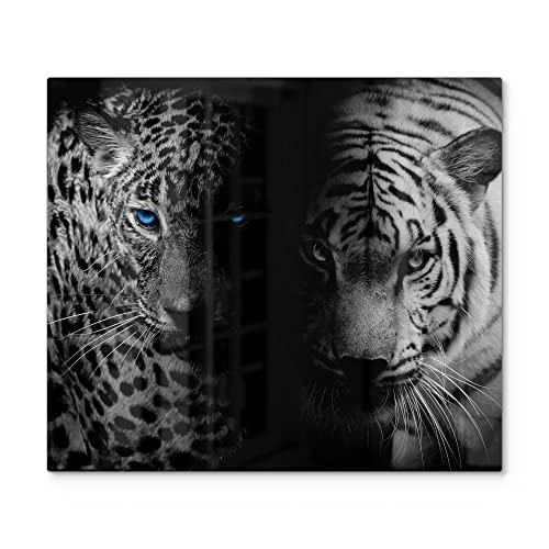 DEQORI Herdabdeckplatte Glas | einteilig 60x52 cm | Motiv "Leopard und Tiger" | Ceranfeld Abdeckplatte für Küche | Herd-Abdeckung universal | Glasplatte & Schneidebrett für Kochplatten von DEQORI