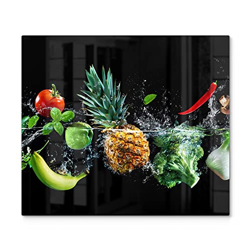 DEQORI Herdabdeckplatte Glas | einteilig 60x52 cm | Motiv "Sauberes Obst und Gemüse" | Ceranfeld Abdeckplatte für Küche | Herd-Abdeckung universal | Glasplatte & Schneidebrett für Kochplatten von DEQORI