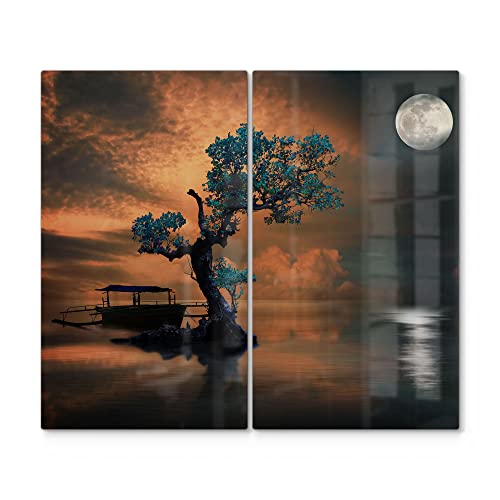 DEQORI Herdabdeckplatten Glas | 2er Set 60x52 cm | Motiv "Einsamer Baum und Mond" | Ceranfeld Abdeckplatten in Küche | Herd-Abdeckungen universal | Glasplatten & Schneidebretter für Kochplatte DEQORI Herdabdeckplatten Glas | 2er Set 60x52 cm | Motiv "Einsamer Baum und Mond" | Ceranfeld Abdeckplatten in Küche | Herd-Abdeckungen universal | Glasplatten & Schneidebretter für Kochplatte von DEQORI