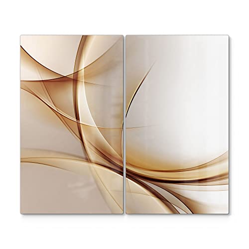 DEQORI Herdabdeckplatten Glas | 2er Set 60x52 cm | Motiv "Elegante Goldene Wellen" | Ceranfeld Abdeckplatten in Küche | Herd-Abdeckungen universal | Glasplatten & Schneidebretter für Kochplatte von DEQORI