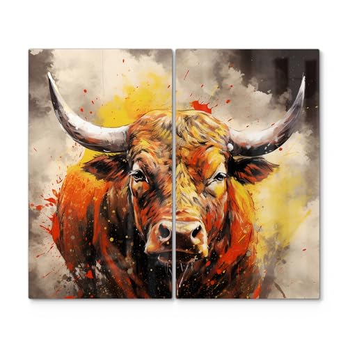 DEQORI Herdabdeckplatten Glas | 2er Set 60x52 cm | Motiv "Erdiger Stierblick" | Ceranfeld Abdeckplatten in Küche | Herd-Abdeckungen universal | Glasplatten & Schneidebretter für Kochplatte von DEQORI