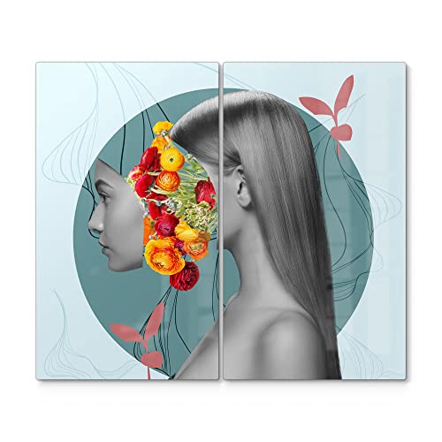 DEQORI Herdabdeckplatten Glas | 2er Set 60x52 cm | Motiv "Frau mit Blumen im Kopf" | Ceranfeld Abdeckplatten in Küche | Herd-Abdeckungen universal | Glasplatten & Schneidebretter für Kochplatte DEQORI Herdabdeckplatten Glas | 2er Set 60x52 cm | Motiv "Frau mit Blumen im Kopf" | Ceranfeld Abdeckplatten in Küche | Herd-Abdeckungen universal | Glasplatten & Schneidebretter für Kochplatte von DEQORI
