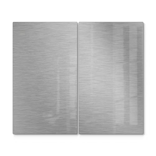 DEQORI Herdabdeckplatten Glas | 2er Set 60x52 cm | Motiv "Gebürsteter Stahl" | Ceranfeld Abdeckplatten in Küche | Herd-Abdeckungen universal | Glasplatten & Schneidebretter für Kochplatte von DEQORI