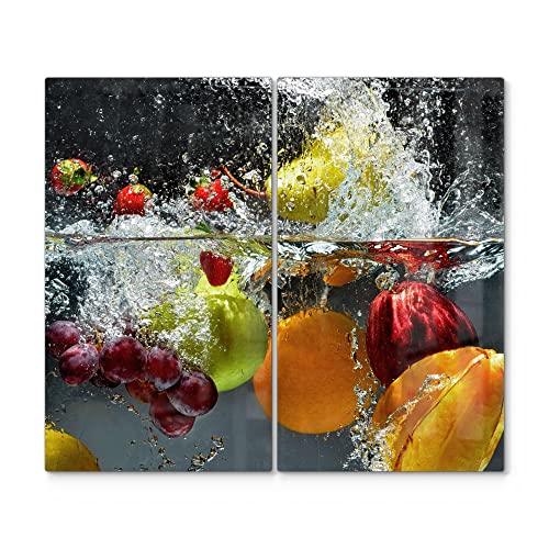 DEQORI Herdabdeckplatten Glas | 2er Set 60x52 cm | Motiv "Gemischtes Obst im Wasser" | Ceranfeld Abdeckplatten in Küche | Herd-Abdeckungen universal | Glasplatten & Schneidebretter für Kochplatte DEQORI Herdabdeckplatten Glas | 2er Set 60x52 cm | Motiv "Gemischtes Obst im Wasser" | Ceranfeld Abdeckplatten in Küche | Herd-Abdeckungen universal | Glasplatten & Schneidebretter für Kochplatte von DEQORI