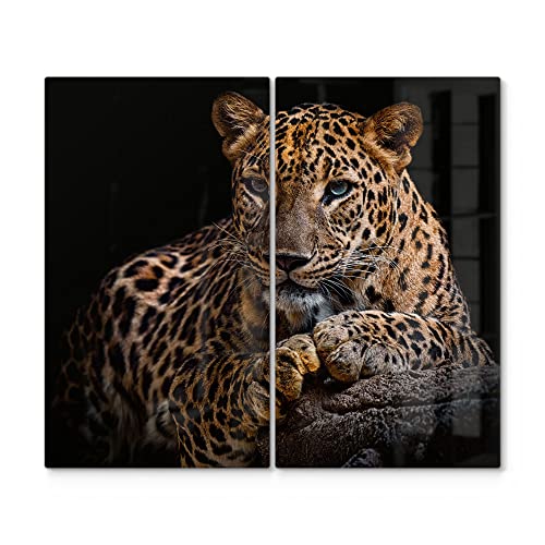 DEQORI Herdabdeckplatten Glas | 2er Set 60x52 cm | Motiv "Liegender Leopard" | Ceranfeld Abdeckplatten in Küche | Herd-Abdeckungen universal | Glasplatten & Schneidebretter für Kochplatte von DEQORI
