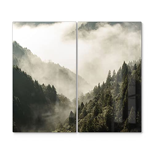 DEQORI Herdabdeckplatten Glas | 2er Set 60x52 cm | Motiv "Nebel in den Bergen" | Ceranfeld Abdeckplatten in Küche | Herd-Abdeckungen universal | Glasplatten & Schneidebretter für Kochplatte von DEQORI