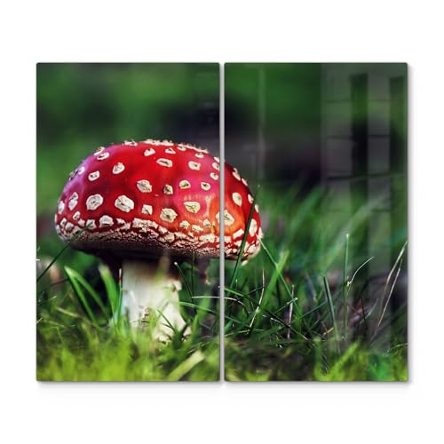 DEQORI Herdabdeckplatten Glas | 2er Set 60x52 cm | Motiv "Roter Waldjuwel" | Ceranfeld Abdeckplatten in Küche | Herd-Abdeckungen universal | Glasplatten & Schneidebretter für Kochplatte von DEQORI