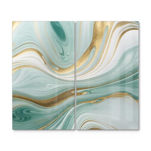 DEQORI Herdabdeckplatten Glas | 2er Set 60x52 cm | Motiv "Smaragdfarbene Wogen" | Ceranfeld Abdeckplatten in Küche | Herd-Abdeckungen universal | Glasplatten & Schneidebretter für Kochplatte DEQORI Herdabdeckplatten Glas | 2er Set 60x52 cm | Motiv "Smaragdfarbene Wogen" | Ceranfeld Abdeckplatten in Küche | Herd-Abdeckungen universal | Glasplatten & Schneidebretter für Kochplatte von DEQORI