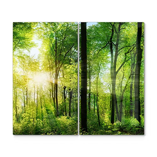 DEQORI Herdabdeckplatten Glas | 2er Set 60x52 cm | Motiv "Sonne durchbricht Wald" | Ceranfeld Abdeckplatten in Küche | Herd-Abdeckungen universal | Glasplatten & Schneidebretter für Kochplatte von DEQORI