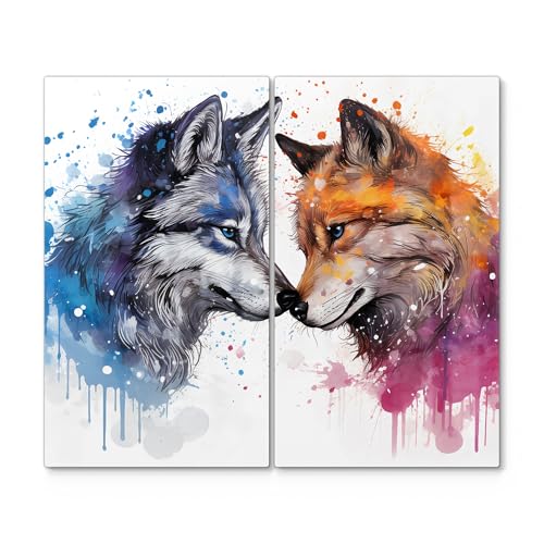 DEQORI Herdabdeckplatten Glas | 2er Set 60x52 cm | Motiv "Symmetrie der Wildnis" | Ceranfeld Abdeckplatten in Küche | Herd-Abdeckungen universal | Glasplatten & Schneidebretter für Kochplatte von DEQORI