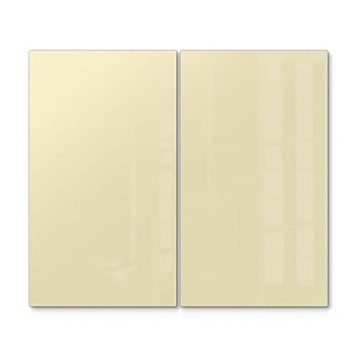 DEQORI Herdabdeckplatten Glas | 2er Set 60x52 cm | Unifarben - Beige | Ceranfeld Abdeckplatten in Küche | Herd-Abdeckungen universal | Glasplatten & Schneidebretter für Kochplatte von DEQORI