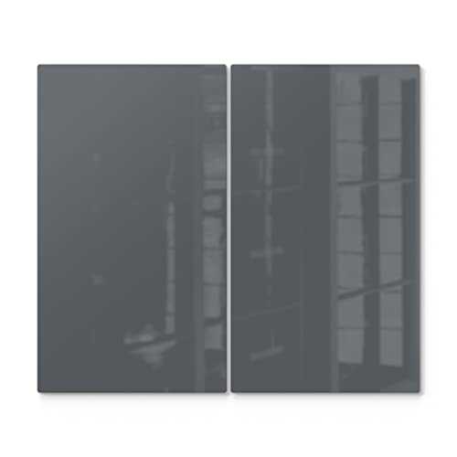 DEQORI Herdabdeckplatten Glas | 2er Set 60x52 cm | Unifarben - Dunkelgrau | Ceranfeld Abdeckplatten in Küche | Herd-Abdeckungen universal | Glasplatten & Schneidebretter für Kochplatte von DEQORI