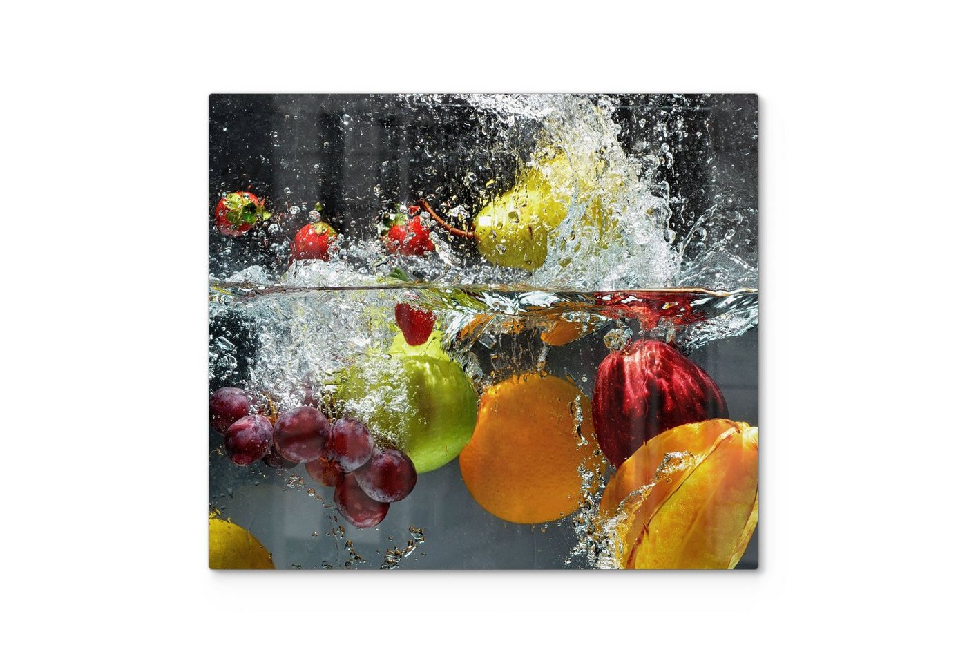 DEQORI Herdblende-/Abdeckplatte 'Gemischtes Obst im Wasser', Glas, (1 tlg), Glas Herdabdeckplatte Ceranfeld Herd von DEQORI