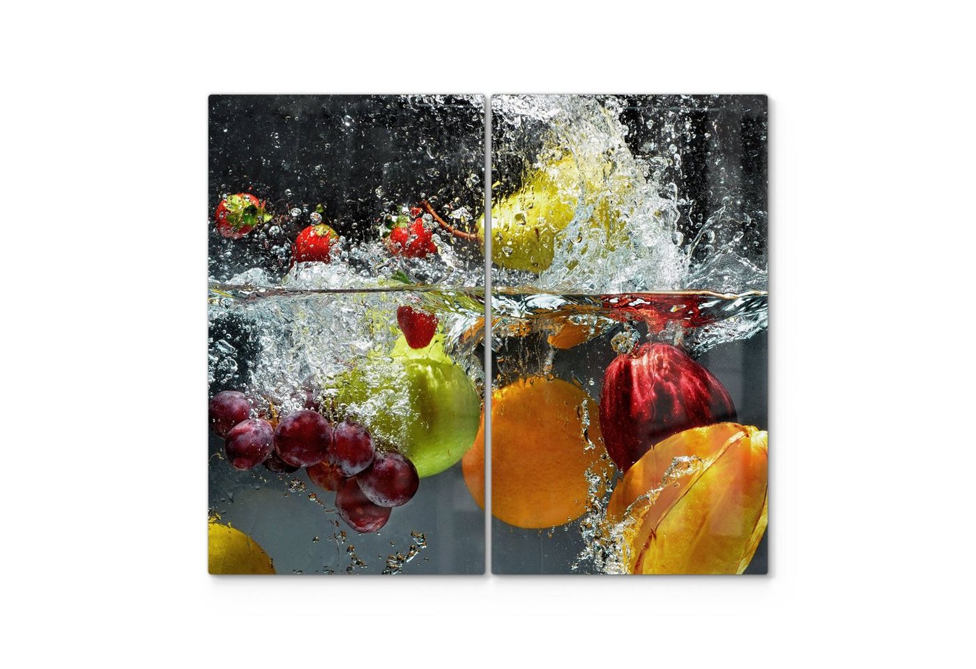 DEQORI Herdblende-/Abdeckplatte 'Gemischtes Obst im Wasser', Glas, (2 tlg), Glas Herdabdeckplatte Ceranfeld Herd von DEQORI