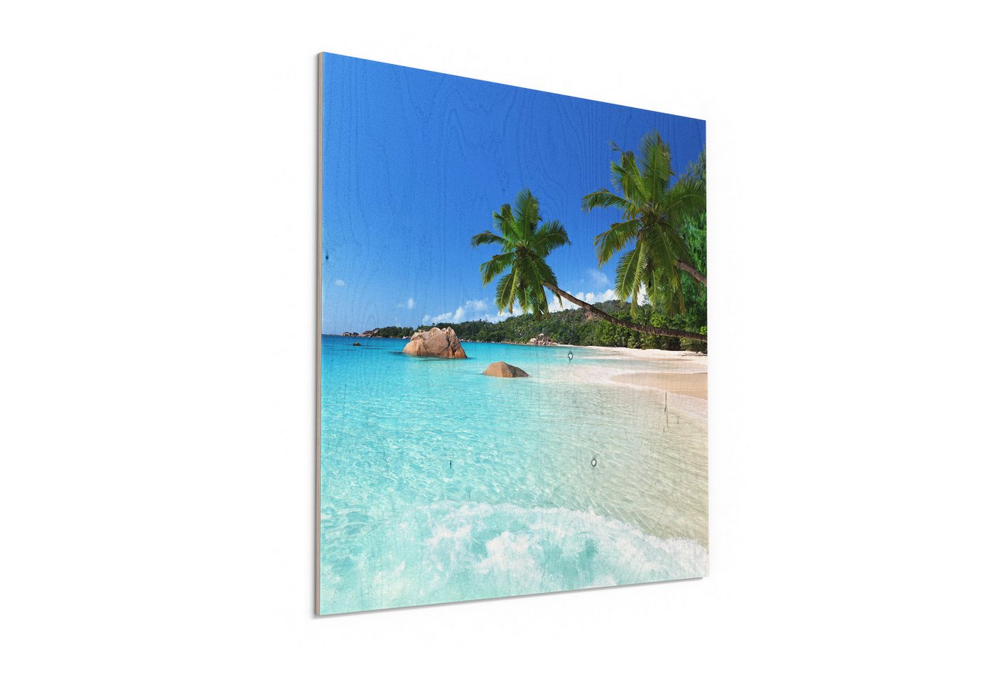 DEQORI Holzbild 'Bilderbuchstrand ', Bild auf Holz natürliches Wandbild Kunstdruck modern Wohnzimmer Design DEQORI Holzbild 'Bilderbuchstrand ', Bild auf Holz natürliches Wandbild Kunstdruck modern Wohnzimmer Design von DEQORI