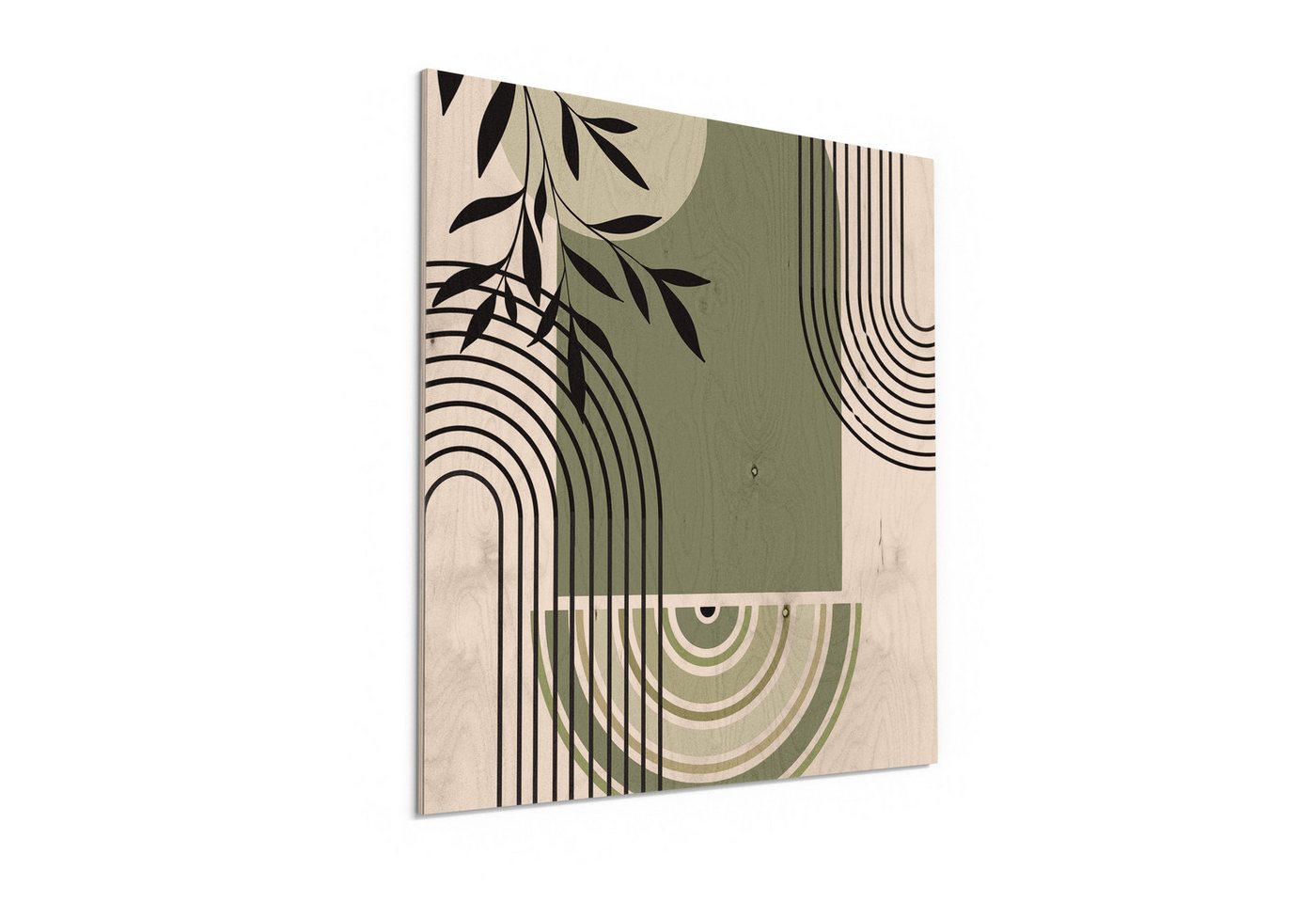 DEQORI Holzbild 'Blätter und Bögen', Bild auf Holz natürliches Wandbild Kunstdruck modern Wohnzimmer Design DEQORI Holzbild 'Blätter und Bögen', Bild auf Holz natürliches Wandbild Kunstdruck modern Wohnzimmer Design von DEQORI