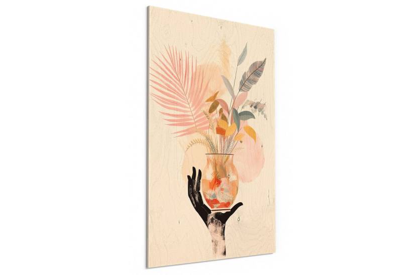 DEQORI Holzbild 'Botanische Geste', Bild auf Holz natürliches Wandbild Kunstdruck modern Wohnzimmer Design von DEQORI