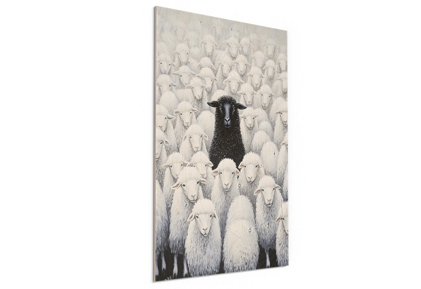 DEQORI Holzbild 'Das schwarze Schaf', Bild auf Holz natürliches Wandbild Kunstdruck modern Wohnzimmer Design DEQORI Holzbild 'Das schwarze Schaf', Bild auf Holz natürliches Wandbild Kunstdruck modern Wohnzimmer Design von DEQORI