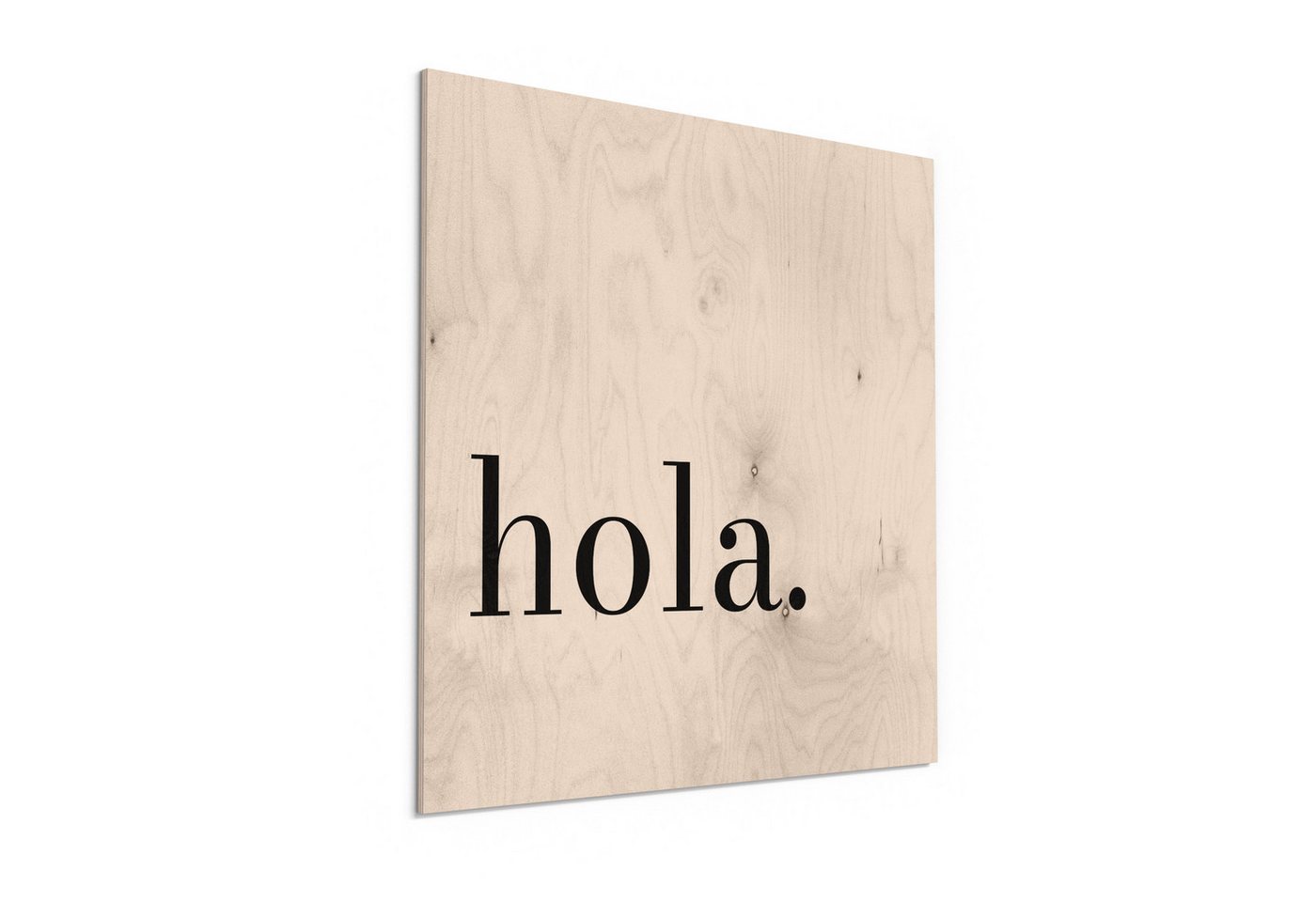DEQORI Holzbild 'Hola - Schriftzug', Bild auf Holz natürliches Wandbild Kunstdruck modern Wohnzimmer Design DEQORI Holzbild 'Hola - Schriftzug', Bild auf Holz natürliches Wandbild Kunstdruck modern Wohnzimmer Design von DEQORI