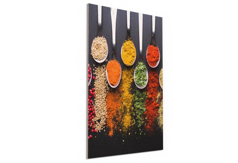 DEQORI Holzbild 'Kochlöffel mit Gewürzen', Bild auf Holz natürliches Wandbild Kunstdruck modern Wohnzimmer Design von DEQORI
