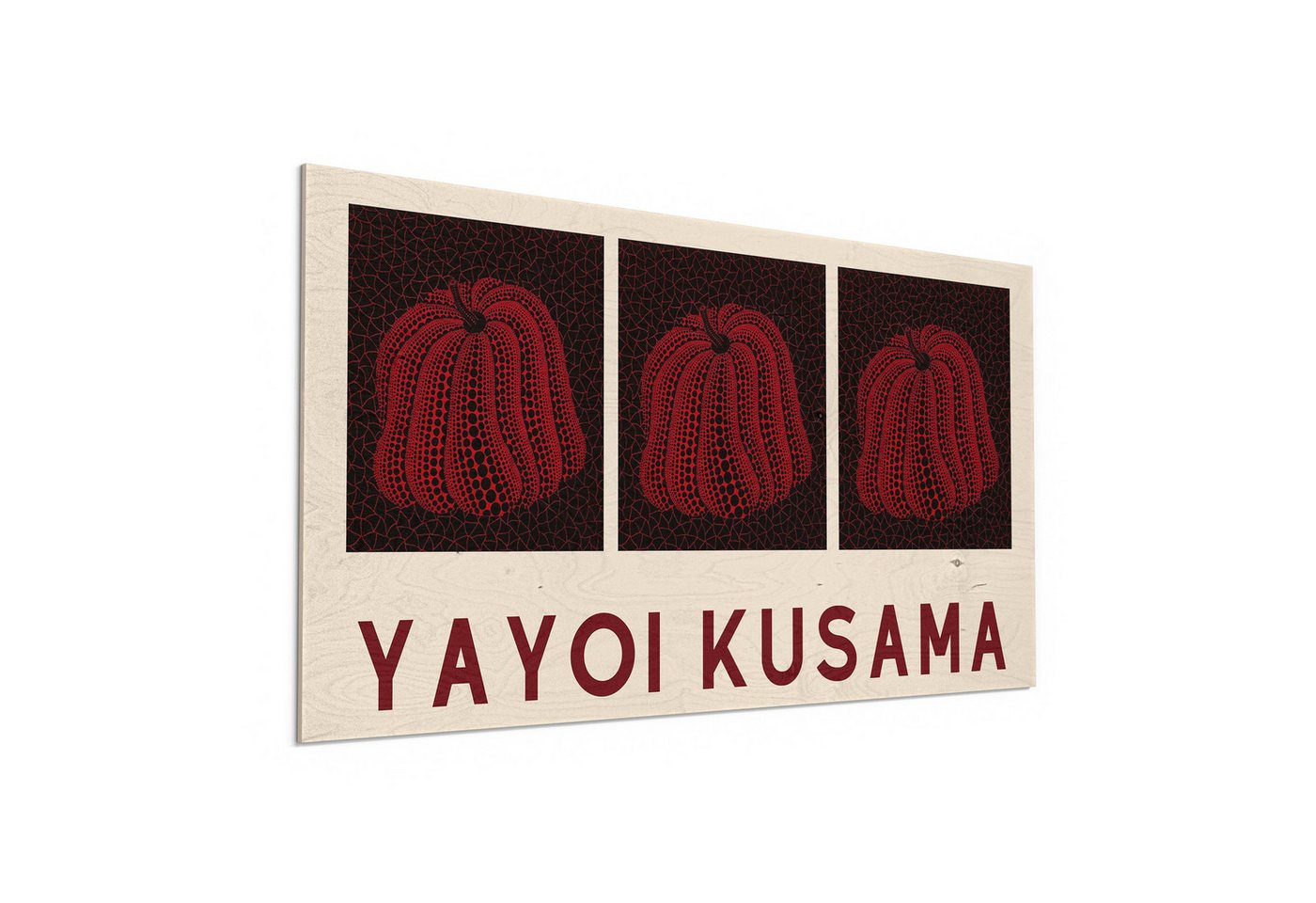 DEQORI Holzbild 'Kusamas Kürbisritual', Bild auf Holz natürliches Wandbild Kunstdruck modern Wohnzimmer Design DEQORI Holzbild 'Kusamas Kürbisritual', Bild auf Holz natürliches Wandbild Kunstdruck modern Wohnzimmer Design von DEQORI