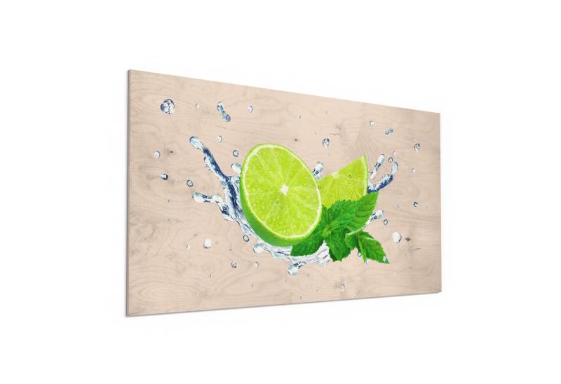 DEQORI Holzbild 'Limette fällt ins Wasser', Bild auf Holz natürliches Wandbild Kunstdruck modern Wohnzimmer Design DEQORI Holzbild 'Limette fällt ins Wasser', Bild auf Holz natürliches Wandbild Kunstdruck modern Wohnzimmer Design von DEQORI
