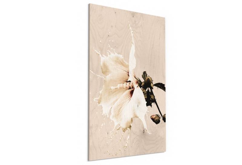 DEQORI Holzbild 'Milchige Blüte', Bild auf Holz natürliches Wandbild Kunstdruck modern Wohnzimmer Design DEQORI Holzbild 'Milchige Blüte', Bild auf Holz natürliches Wandbild Kunstdruck modern Wohnzimmer Design von DEQORI