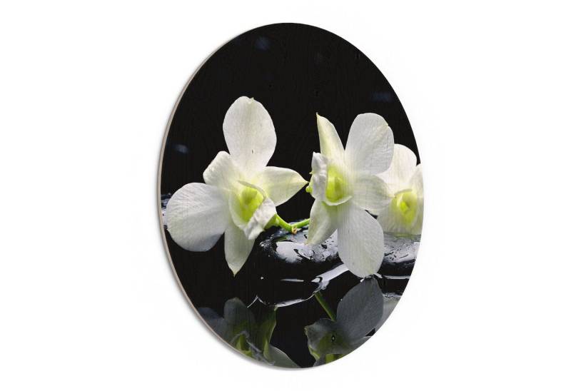 DEQORI Holzbild 'Orchidee mit Zen-Steinen', Bild auf Holz natürliches Wandbild Kunstdruck modern Wohnzimmer Design DEQORI Holzbild 'Orchidee mit Zen-Steinen', Bild auf Holz natürliches Wandbild Kunstdruck modern Wohnzimmer Design von DEQORI