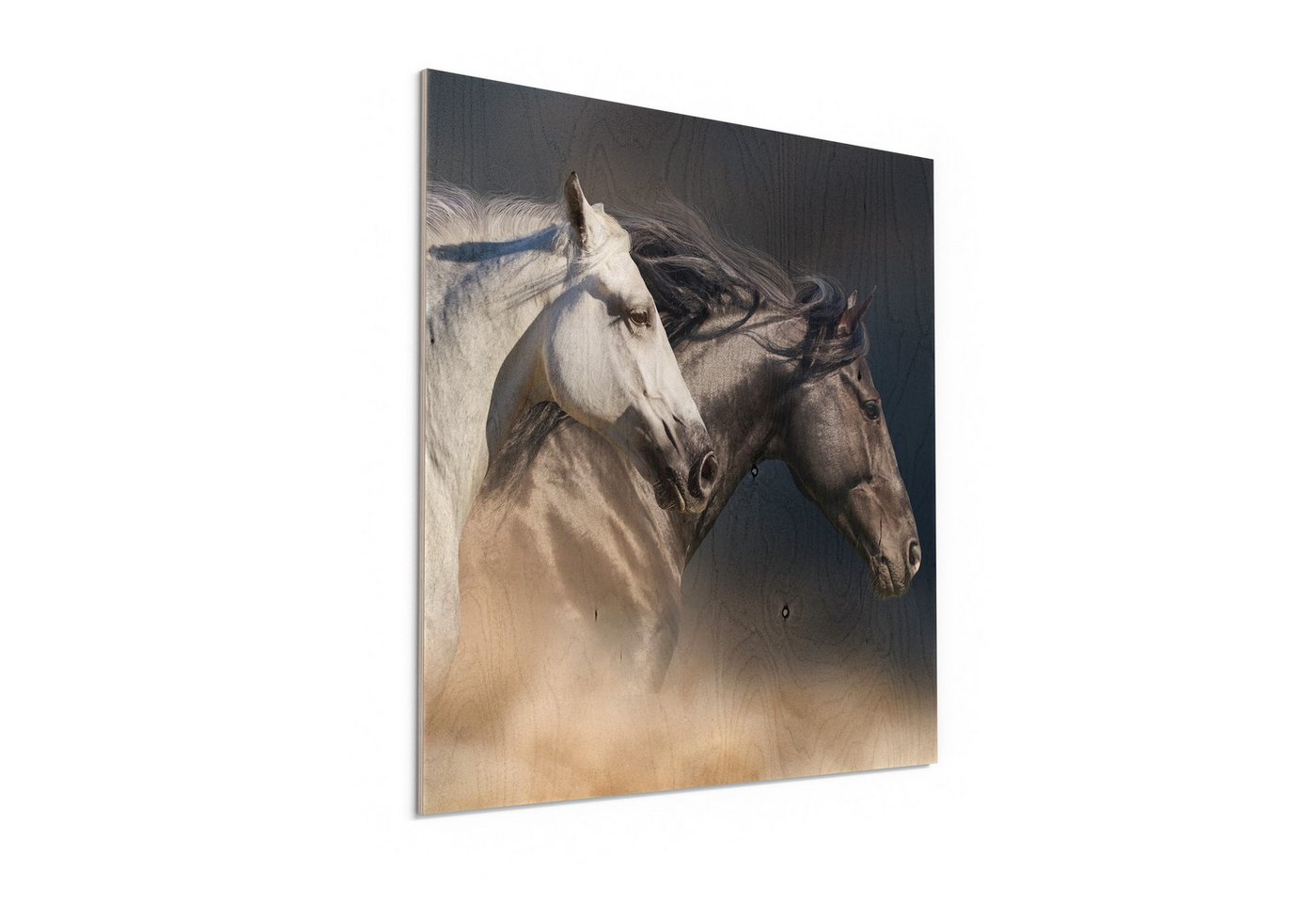 DEQORI Holzbild 'Pferde-Trio im Galopp', Bild auf Holz natürliches Wandbild Kunstdruck modern Wohnzimmer Design DEQORI Holzbild 'Pferde-Trio im Galopp', Bild auf Holz natürliches Wandbild Kunstdruck modern Wohnzimmer Design von DEQORI