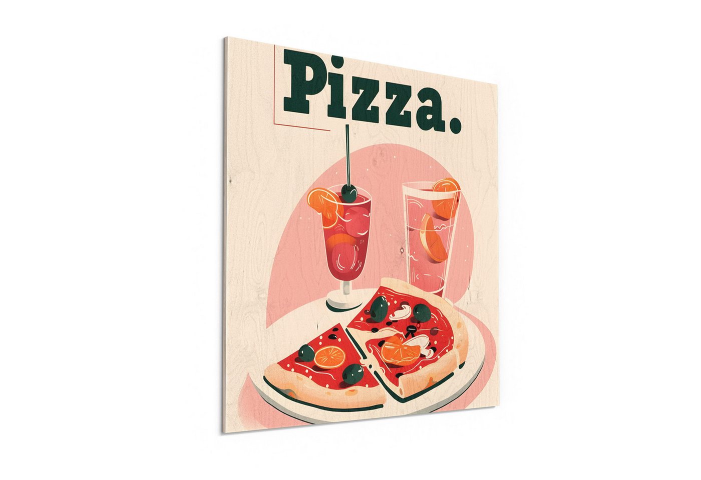 DEQORI Holzbild 'Pizza-Genuss', Bild auf Holz natürliches Wandbild Kunstdruck modern Wohnzimmer Design DEQORI Holzbild 'Pizza-Genuss', Bild auf Holz natürliches Wandbild Kunstdruck modern Wohnzimmer Design von DEQORI