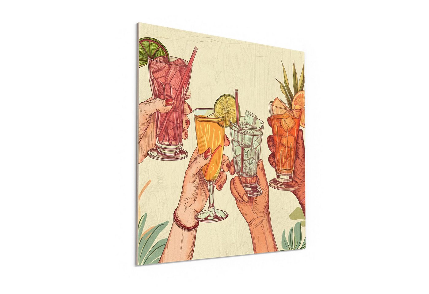 DEQORI Holzbild 'Prost in Pastell', Bild auf Holz natürliches Wandbild Kunstdruck modern Wohnzimmer Design DEQORI Holzbild 'Prost in Pastell', Bild auf Holz natürliches Wandbild Kunstdruck modern Wohnzimmer Design von DEQORI