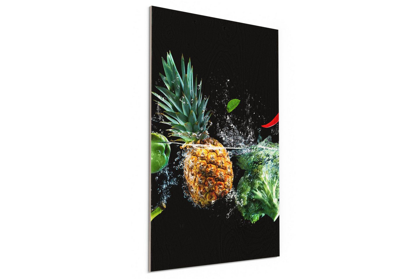 DEQORI Holzbild 'Sauberes Obst und Gemüse', Bild auf Holz natürliches Wandbild Kunstdruck modern Wohnzimmer Design DEQORI Holzbild 'Sauberes Obst und Gemüse', Bild auf Holz natürliches Wandbild Kunstdruck modern Wohnzimmer Design von DEQORI