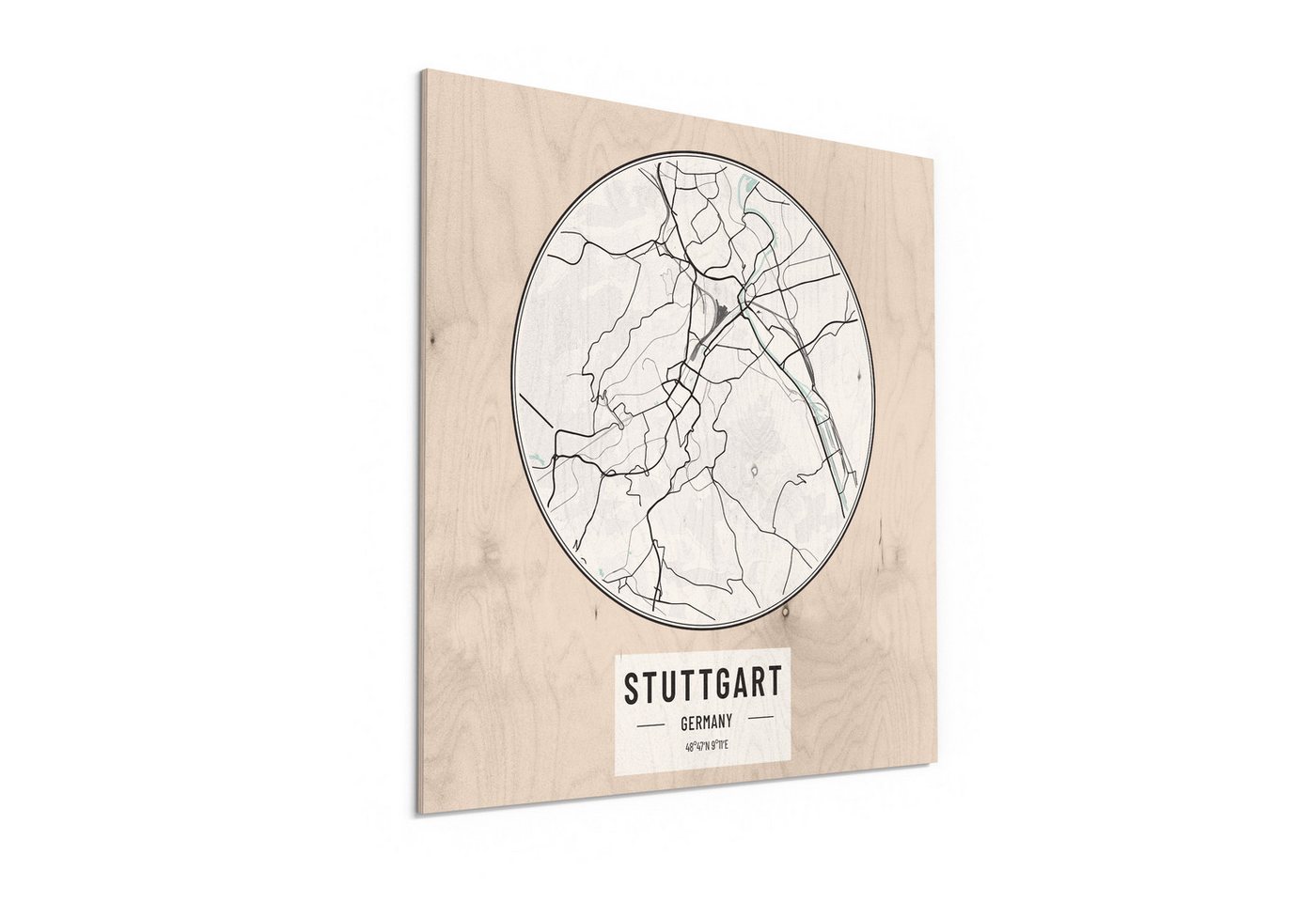 DEQORI Holzbild 'Stadtplan Stuttgart', Bild auf Holz natürliches Wandbild Kunstdruck modern Wohnzimmer Design DEQORI Holzbild 'Stadtplan Stuttgart', Bild auf Holz natürliches Wandbild Kunstdruck modern Wohnzimmer Design von DEQORI