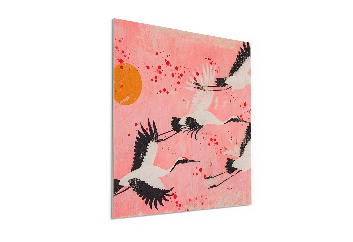 DEQORI Holzbild 'Tanz der Kraniche', Bild auf Holz natürliches Wandbild Kunstdruck modern Wohnzimmer Design DEQORI Holzbild 'Tanz der Kraniche', Bild auf Holz natürliches Wandbild Kunstdruck modern Wohnzimmer Design von DEQORI