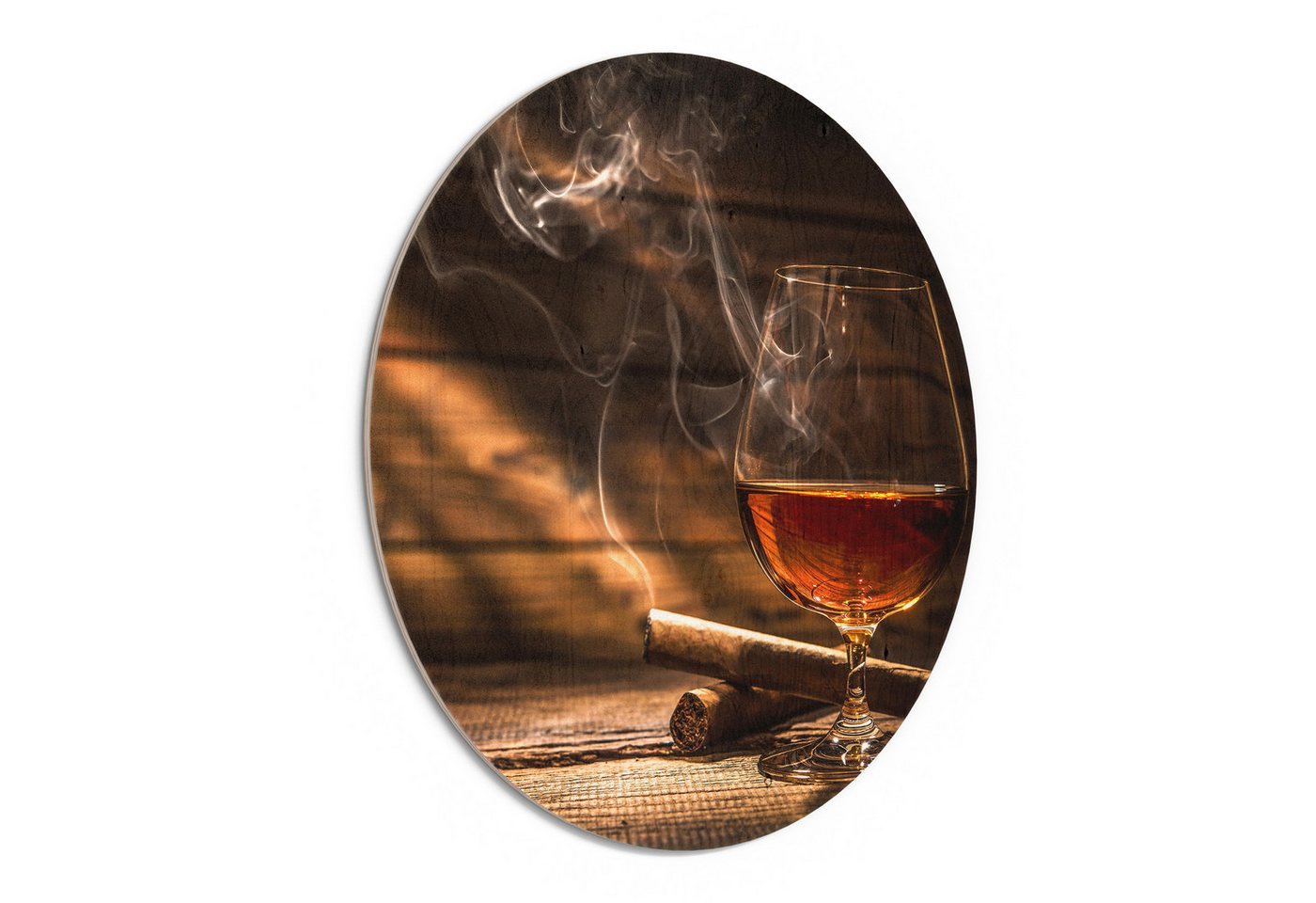 DEQORI Holzbild 'Whiskeyglas und Zigarre', Bild auf Holz natürliches Wandbild Kunstdruck modern Wohnzimmer Design DEQORI Holzbild 'Whiskeyglas und Zigarre', Bild auf Holz natürliches Wandbild Kunstdruck modern Wohnzimmer Design von DEQORI