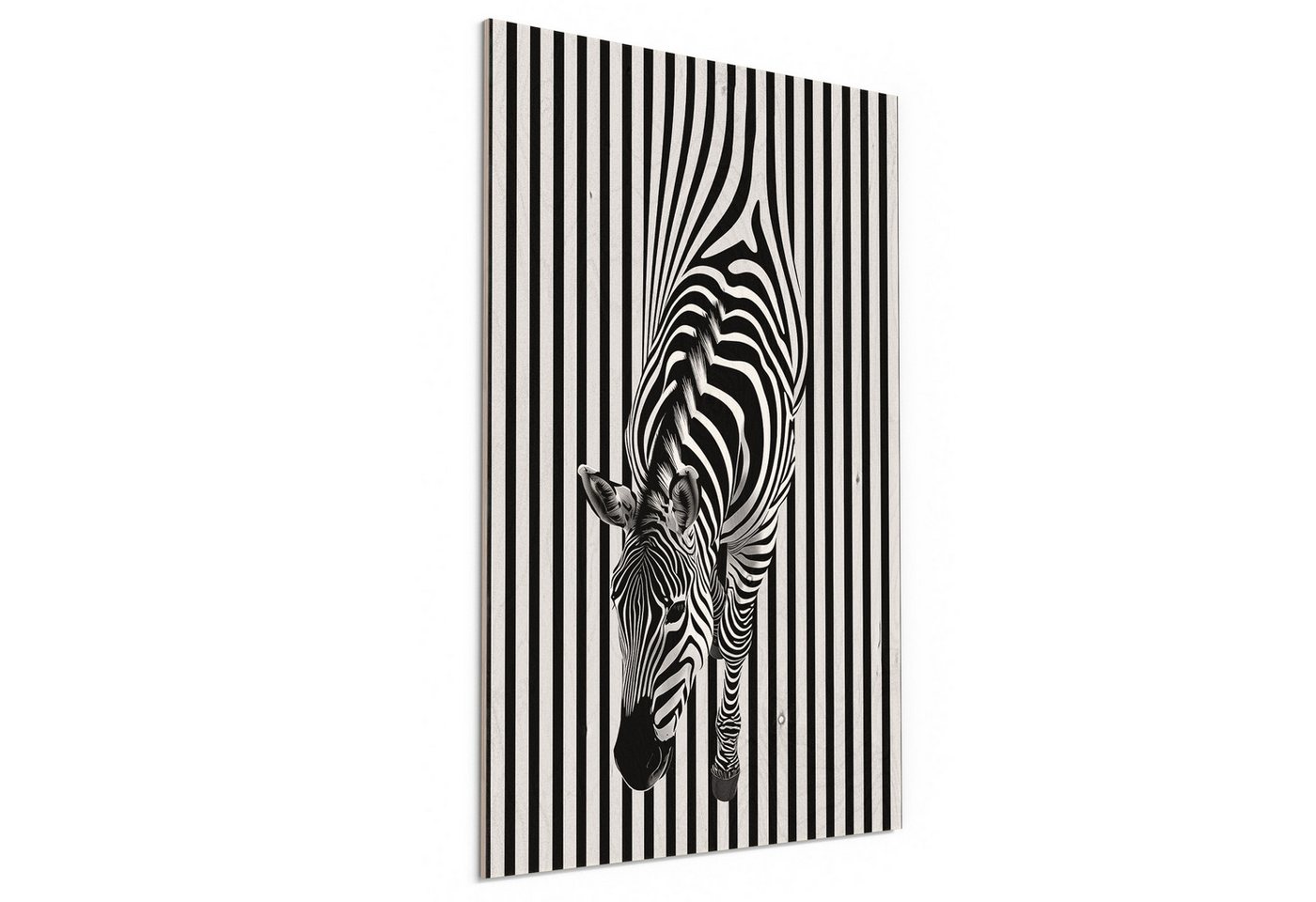 DEQORI Holzbild 'Zebra im Streifenrausch', Bild auf Holz natürliches Wandbild Kunstdruck modern Wohnzimmer Design DEQORI Holzbild 'Zebra im Streifenrausch', Bild auf Holz natürliches Wandbild Kunstdruck modern Wohnzimmer Design von DEQORI