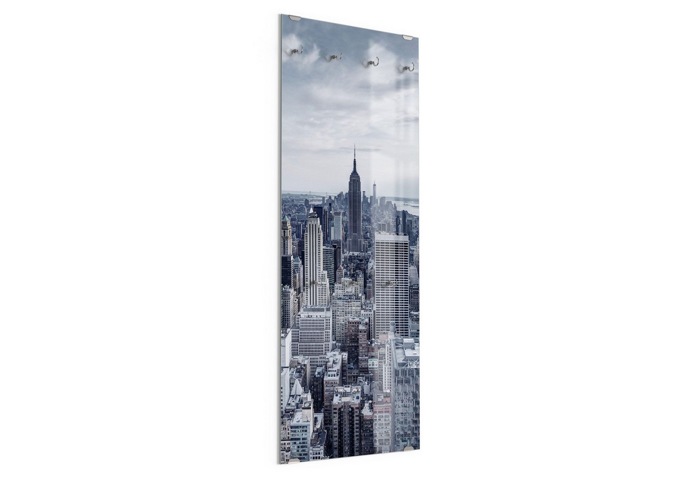 DEQORI Kleiderhaken 'Blaue Skyline New York', Glas Garderobe hängend Flur Jackenhalter modern Wandgarderobe Haken DEQORI Kleiderhaken 'Blaue Skyline New York', Glas Garderobe hängend Flur Jackenhalter modern Wandgarderobe Haken von DEQORI